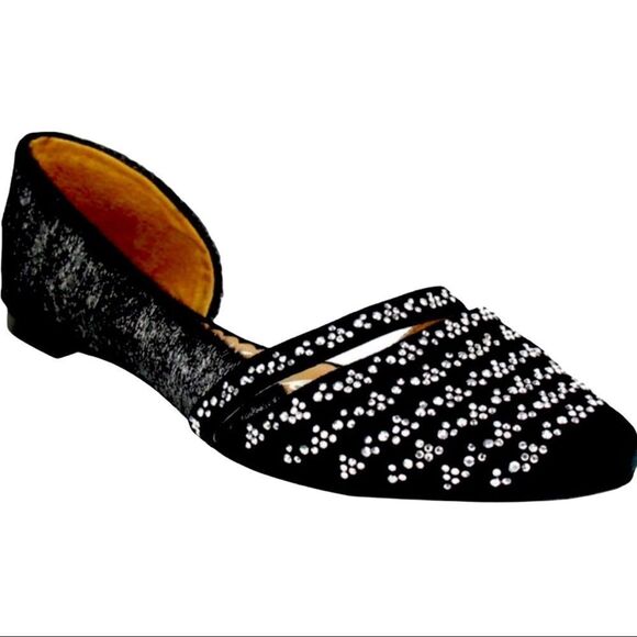 Black Leather Rhinestone Toe Cap Slip Ons Ballet Loafer Shoes NEW - Picture 8 of 9